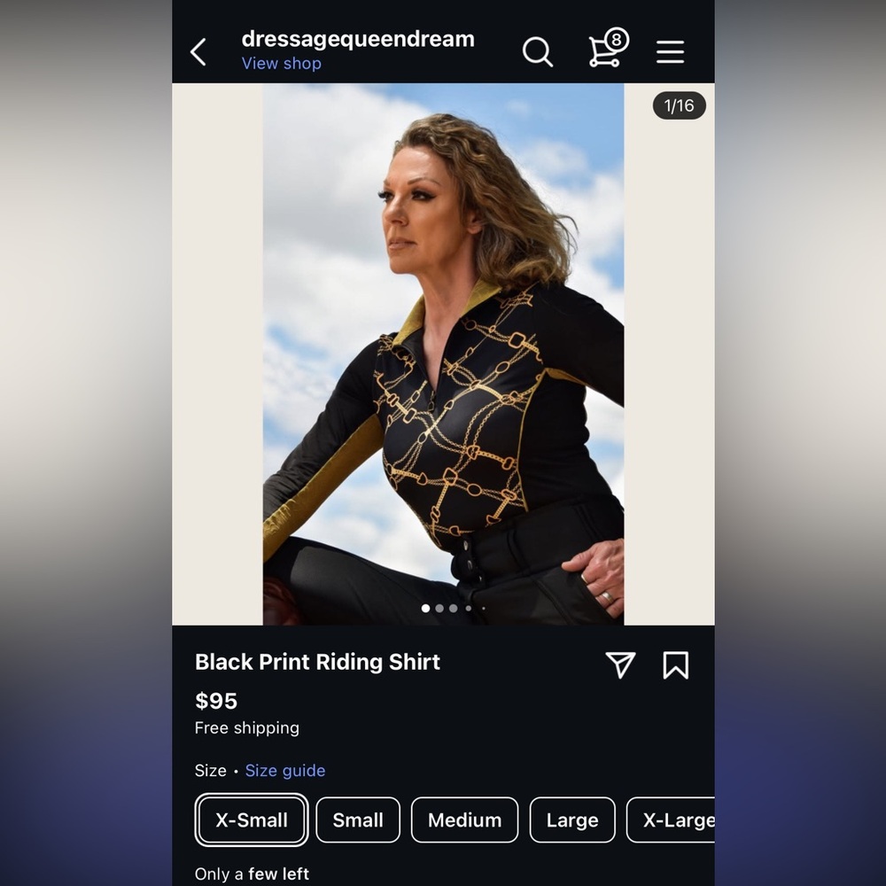 NWOT black and gold queen dream XL riding shirt